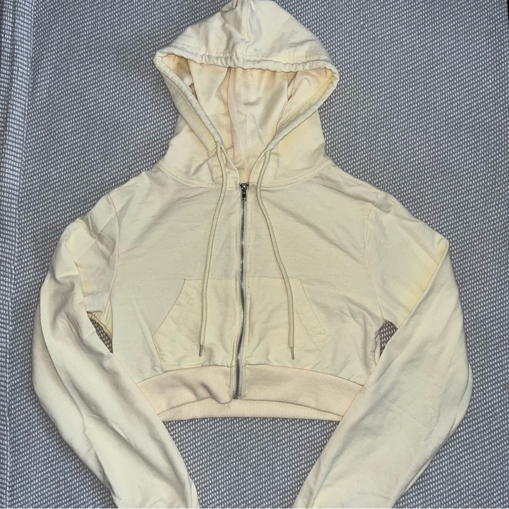Refuge Pastel Yellow Crop Zip Up Hoodie Sweatshirt Sz Sm